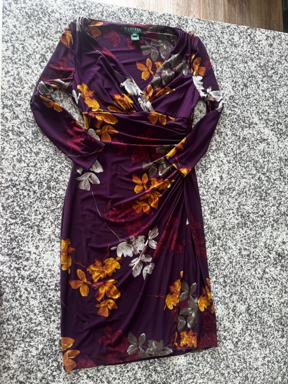 Ralph Lauren Purple Floral Long Sleeve Wrap-Style Dress